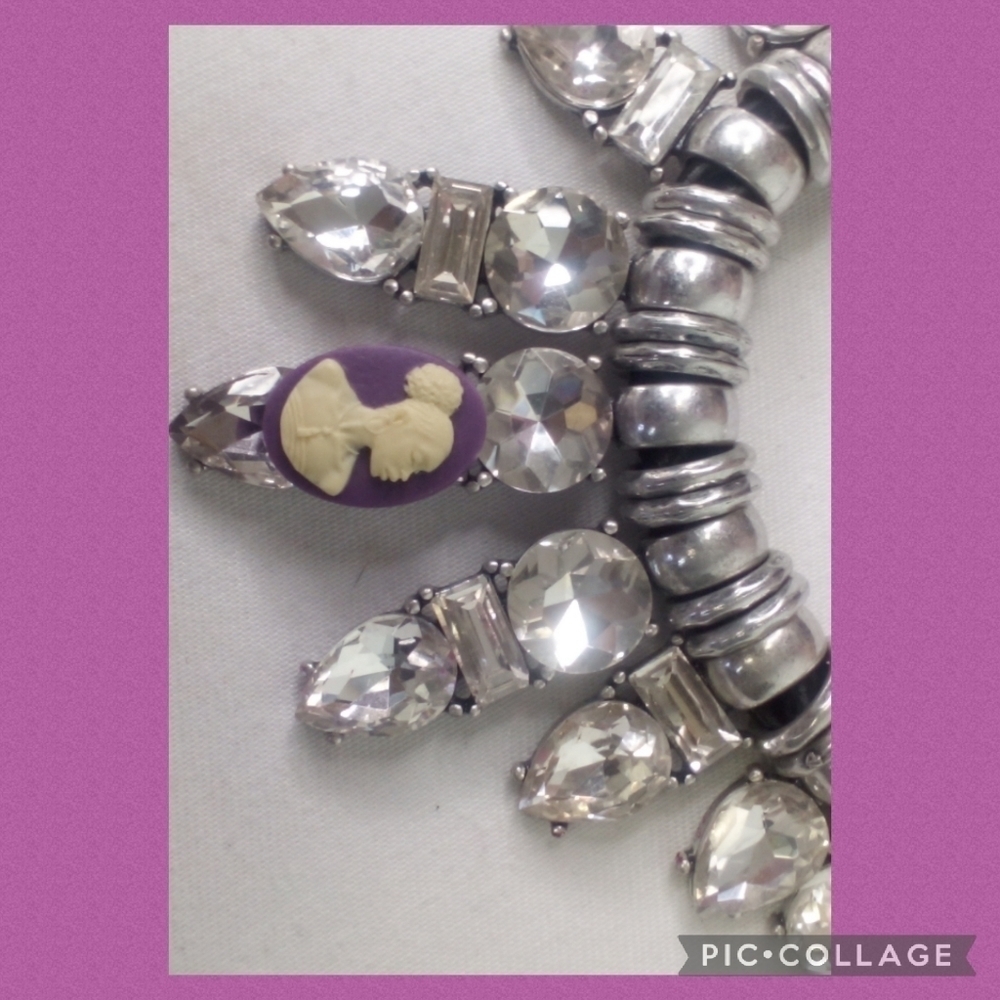 PURPLE and Silver Cameo Necklace